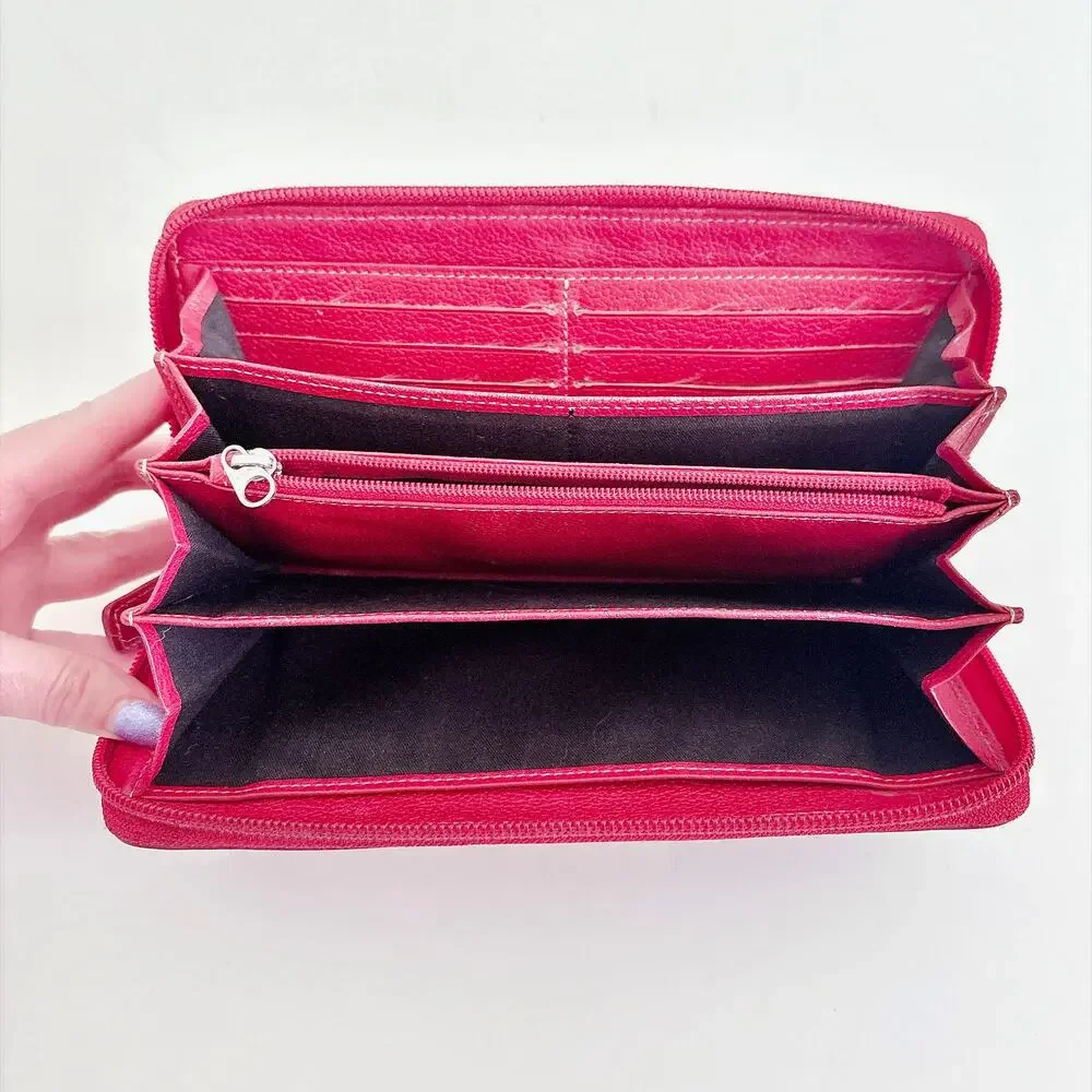 LEVENGER RED LEATHER ZIP-AROUND ACCORDION CONTINENTAL WALLET